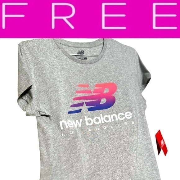 New Balance Tops - 𝙁𝙍𝙀𝙀 🅽🅴🆆 New Balance Los Angeles 100% cotton pink/purple logo gray tee, L